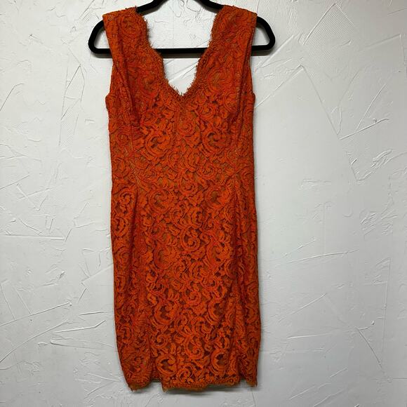 Tadashi Shoji Orange Lace Mini Dress Size 4 Formal Evening Cocktail - Picture 2 of 8